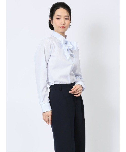 m.f.editorial(エムエフエディトリアル)の「【リボン付 形態安定 UV】m.f.エディトリアル レディース レギュラーカラー ビジネス ドレス 長袖 ブラウス(ビジネスシャツ・レディース・ホワイト/ピンク系その他/サックスブルー・MEDIUM/X-LARGE/S/LARGE)」の16枚目の写真