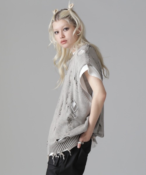 DANKE SCHON(ダンケシェーン)の「DankeSchon/ダンケシェーン/PIGDAMEGE KNIT NSHD(ニット/セーター・レディース・ブラック/ホワイト系2・F)」の21枚目の写真