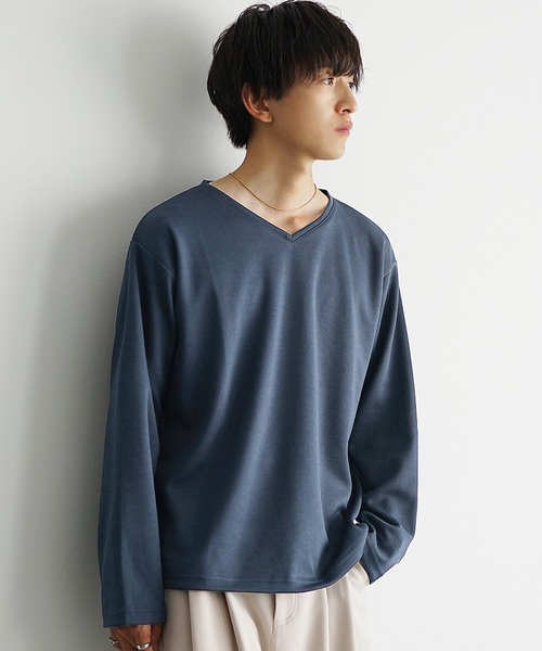 MinoriTY】裾ドローコードルーズVネックインナー長袖＆半袖Tシャツ