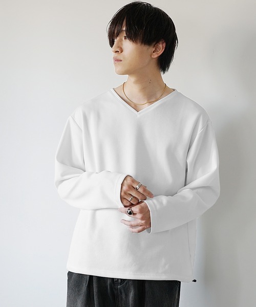 MinoriTY(マイノリティ)の「【MinoriTY】裾ドローコードルーズVネックインナー長袖&半袖Tシャツ メンズ カットソー 夏服 春服(Tシャツ/カットソー・メンズ・ホワイト/ブラック/ホワイト系その他/グレー系その他/ブラック系その他/ブルー系その他/ネイビー/チャコール・S/M/L)」の2枚目の写真