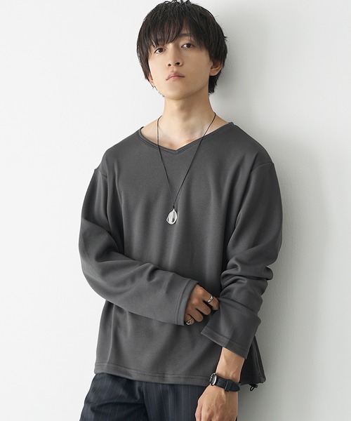 MinoriTY(マイノリティ)の「【MinoriTY】裾ドローコードルーズVネックインナー長袖&半袖Tシャツ メンズ カットソー 夏服 春服(Tシャツ/カットソー・メンズ・ホワイト/ブラック/ホワイト系その他/グレー系その他/ブラック系その他/ブルー系その他/ネイビー/チャコール・S/M/L)」の6枚目の写真