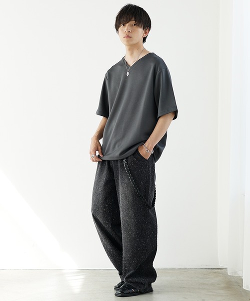 MinoriTY】裾ドローコードルーズVネックインナー半袖Tシャツ