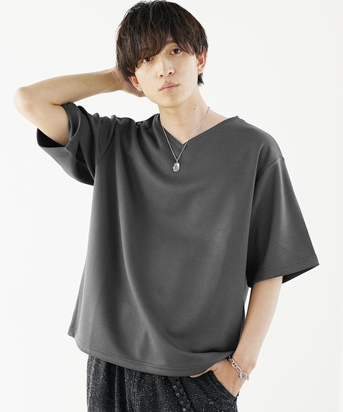 MinoriTY】裾ドローコードルーズVネックインナー長袖＆半袖T