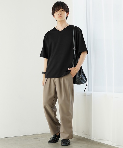 プチ様 MinoriTY】裾ドローコードルーズVネックインナー半袖Tシャツ