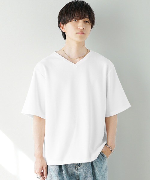 プチ様 MinoriTY】裾ドローコードルーズVネックインナー半袖Tシャツ