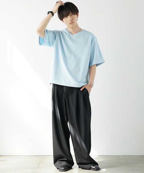 プチ様 MinoriTY】裾ドローコードルーズVネックインナー半袖Tシャツ