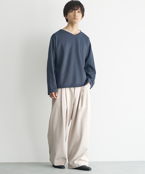 MinoriTY】裾ドローコードルーズVネックインナー長袖＆半袖Tシャツ