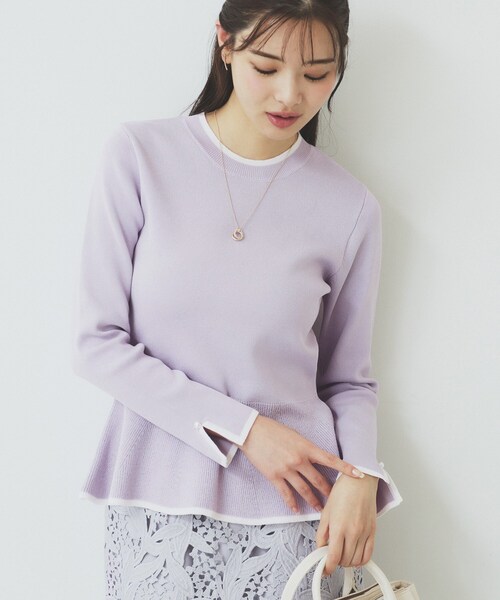 index（インデックス）の「バイカラーペプラムニット【洗濯機洗い可】（ニット/セーター・レディース・パープル系1/ブラック系4/ホワイト系7・36/42/38/40）」の3枚目の写真