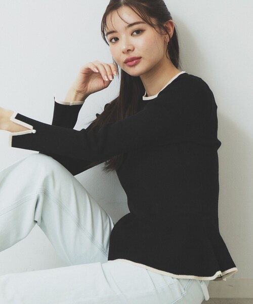 index（インデックス）の「バイカラーペプラムニット【洗濯機洗い可】（ニット/セーター・レディース・パープル系1/ブラック系4/ホワイト系7・36/42/38/40）」の10枚目の写真