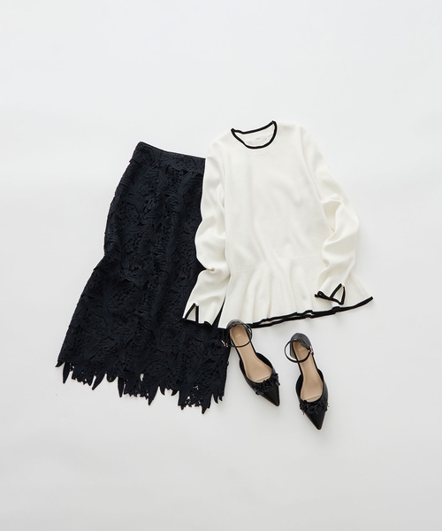 index（インデックス）の「バイカラーペプラムニット【洗濯機洗い可】（ニット/セーター・レディース・パープル系1/ブラック系4/ホワイト系7・36/42/38/40）」の5枚目の写真