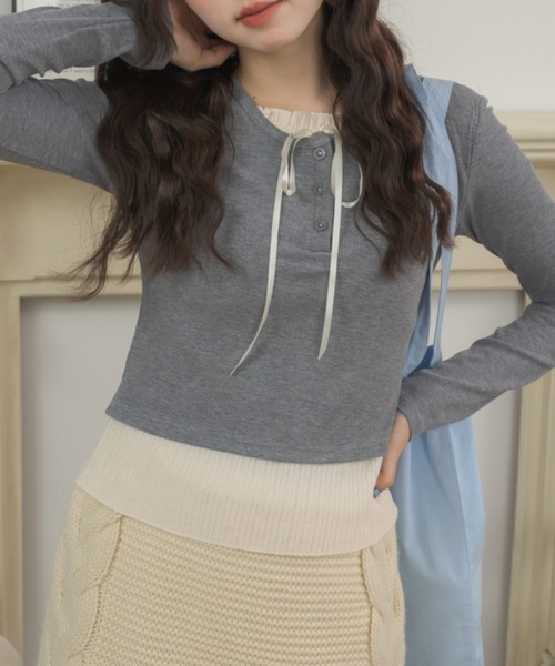 Birthday room（バースデイルーム）の「レイヤードライクカットソー/layered like cutandsew（Tシャツ/カットソー・レディース・ブラック/グレー/ライトブルー・FREE）」の3枚目の写真