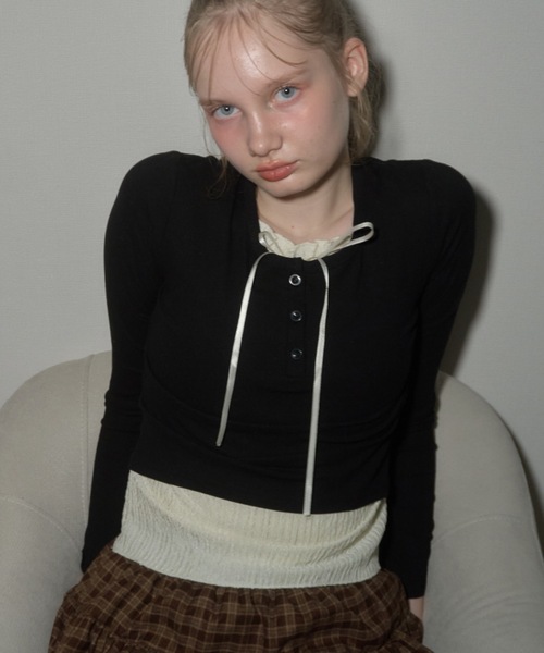 Birthday room（バースデイルーム）の「レイヤードライクカットソー/layered like cutandsew（Tシャツ/カットソー・レディース・ブラック/グレー/ライトブルー・FREE）」の2枚目の写真