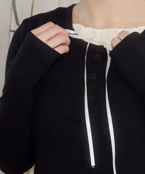 Birthday room（バースデイルーム）の「レイヤードライクカットソー/layered like cutandsew（Tシャツ/カットソー・レディース・ブラック/グレー/ライトブルー・FREE）」の4枚目の写真