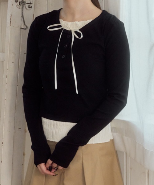 Birthday room（バースデイルーム）の「レイヤードライクカットソー/layered like cutandsew（Tシャツ/カットソー・レディース・ブラック/グレー/ライトブルー・FREE）」の7枚目の写真