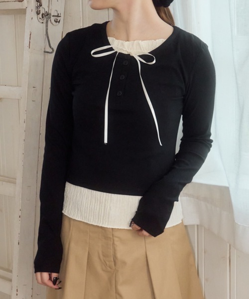 Birthday room（バースデイルーム）の「レイヤードライクカットソー/layered like cutandsew（Tシャツ/カットソー・レディース・ブラック/グレー/ライトブルー・FREE）」の14枚目の写真