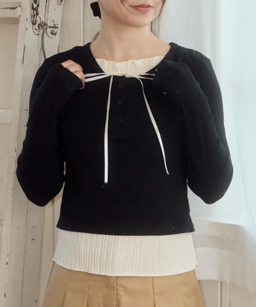 Birthday room（バースデイルーム）の「レイヤードライクカットソー/layered like cutandsew（Tシャツ/カットソー・レディース・ブラック/グレー/ライトブルー・FREE）」の15枚目の写真