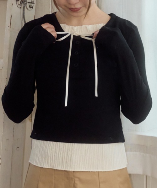 Birthday room（バースデイルーム）の「レイヤードライクカットソー/layered like cutandsew（Tシャツ/カットソー・レディース・ブラック/グレー/ライトブルー・FREE）」の16枚目の写真