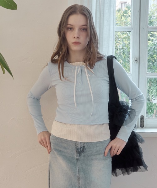 Birthday room（バースデイルーム）の「レイヤードライクカットソー/layered like cutandsew（Tシャツ/カットソー・レディース・ブラック/グレー/ライトブルー・FREE）」の13枚目の写真