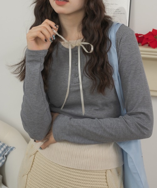 Birthday room（バースデイルーム）の「レイヤードライクカットソー/layered like cutandsew（Tシャツ/カットソー・レディース・ブラック/グレー/ライトブルー・FREE）」の22枚目の写真