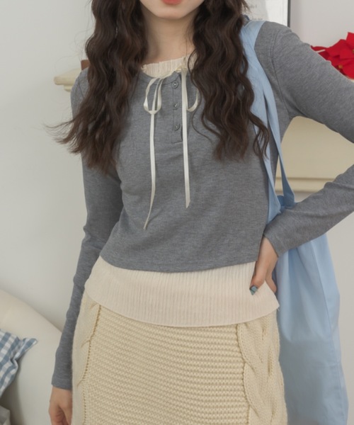 Birthday room（バースデイルーム）の「レイヤードライクカットソー/layered like cutandsew（Tシャツ/カットソー・レディース・ブラック/グレー/ライトブルー・FREE）」の9枚目の写真