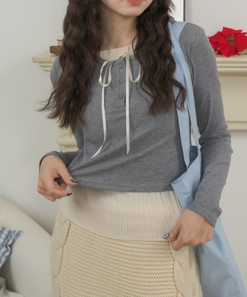 Birthday room（バースデイルーム）の「レイヤードライクカットソー/layered like cutandsew（Tシャツ/カットソー・レディース・ブラック/グレー/ライトブルー・FREE）」の10枚目の写真