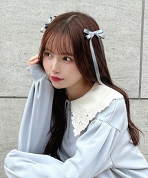 F i.n.t | サテンロングリボンヘアクリップセット(バレッタ/ヘアクリップ)