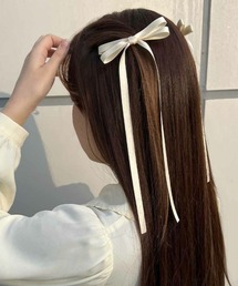 F i.n.t | サテンロングリボンヘアクリップセット(バレッタ/ヘアクリップ)