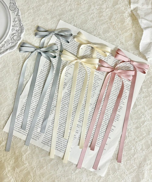 F i.n.t（フィント）の「サテンロングリボンヘアクリップセット/fint　フィント（バレッタ/ヘアクリップ・レディース・ピンク/ライトグレー/クリーム・FREE）」の8枚目の写真