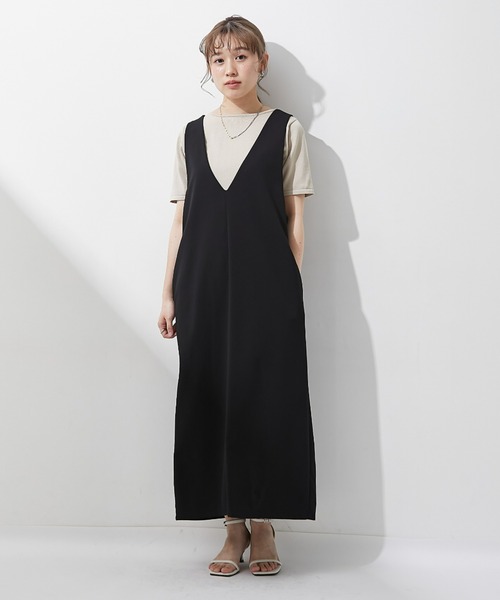 Petitjo（プッチージョ）の「小さいサイズ　深Vジャンパースカート（丈が選べる）　低身長さん・小柄女性（ジャンパースカート・レディース・ブラウン系/ブラック系/ブラウン/ブラック・PSS/PS/PM/PL）」の3枚目の写真