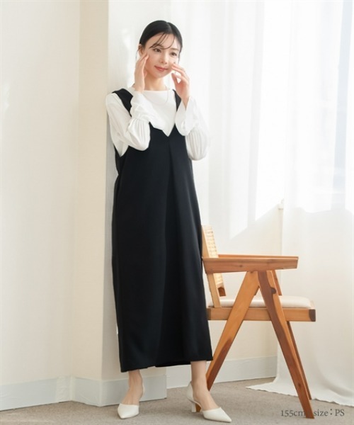 Petitjo（プッチージョ）の「小さいサイズ　深Vジャンパースカート（丈が選べる）　低身長さん・小柄女性（ジャンパースカート・レディース・ブラウン系/ブラック系/ブラウン/ブラック・PSS/PS/PM/PL）」の13枚目の写真