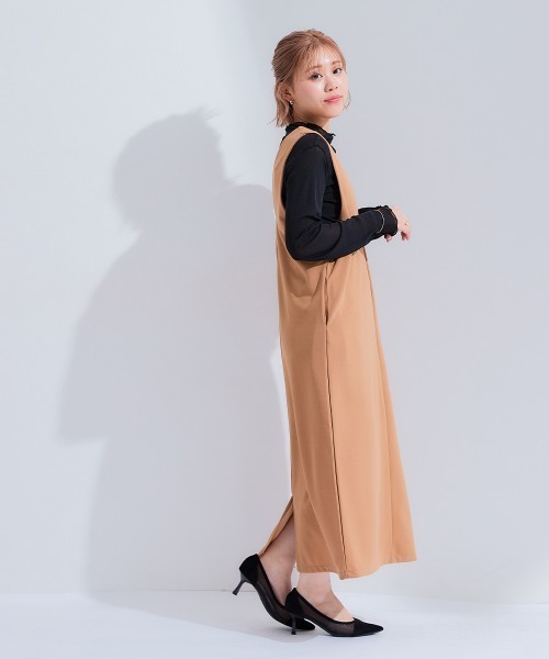 Petitjo（プッチージョ）の「小さいサイズ　深Vジャンパースカート（丈が選べる）　低身長さん・小柄女性（ジャンパースカート・レディース・ブラウン系/ブラック系/ブラウン/ブラック・PSS/PS/PM/PL）」の18枚目の写真