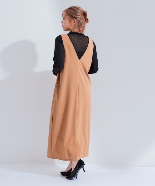 Petitjo（プッチージョ）の「小さいサイズ　深Vジャンパースカート（丈が選べる）　低身長さん・小柄女性（ジャンパースカート・レディース・ブラウン系/ブラック系/ブラウン/ブラック・PSS/PS/PM/PL）」の19枚目の写真