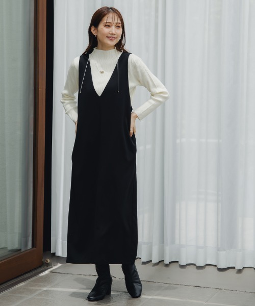 Petitjo（プッチージョ）の「小さいサイズ　深Vジャンパースカート（丈が選べる）　低身長さん・小柄女性（ジャンパースカート・レディース・ブラウン系/ブラック系/ブラウン/ブラック・PSS/PS/PM/PL）」の20枚目の写真