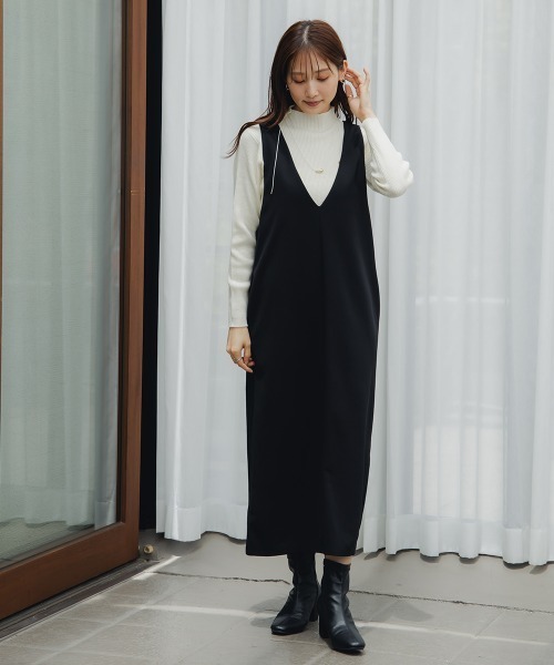 Petitjo（プッチージョ）の「小さいサイズ　深Vジャンパースカート（丈が選べる）　低身長さん・小柄女性（ジャンパースカート・レディース・ブラウン系/ブラック系/ブラウン/ブラック・PSS/PS/PM/PL）」の21枚目の写真