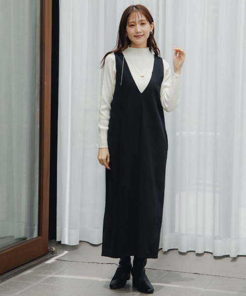 Petitjo（プッチージョ）の「小さいサイズ　深Vジャンパースカート（丈が選べる）　低身長さん・小柄女性（ジャンパースカート・レディース・ブラウン系/ブラック系/ブラウン/ブラック・PSS/PS/PM/PL）」の22枚目の写真