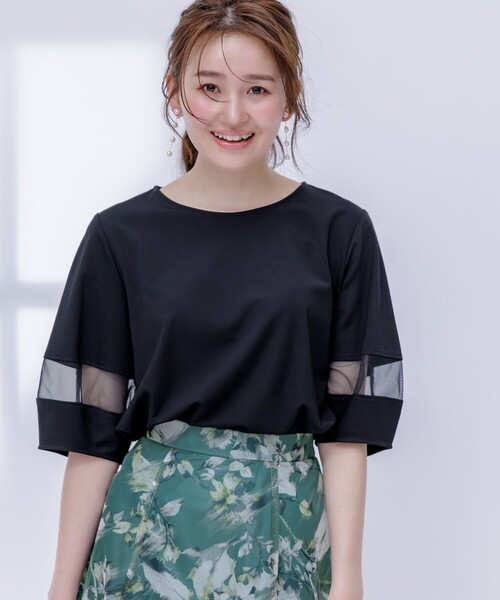 ANY SIS（エニィスィス）の「【洗える】シアーコンビ プルオーバー（Tシャツ/カットソー・レディース・アイボリー系/ブラック系/ライトイエロー系/ライトグレー系・2）」の2枚目の写真