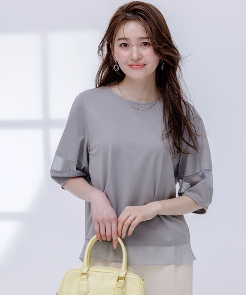 ANY SIS（エニィスィス）の「【洗える】シアーコンビ プルオーバー（Tシャツ/カットソー・レディース・アイボリー系/ブラック系/ライトイエロー系/ライトグレー系・2）」の7枚目の写真