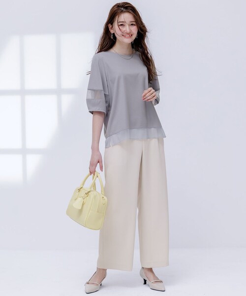 ANY SIS（エニィスィス）の「【洗える】シアーコンビ プルオーバー（Tシャツ/カットソー・レディース・アイボリー系/ブラック系/ライトイエロー系/ライトグレー系・2）」の12枚目の写真