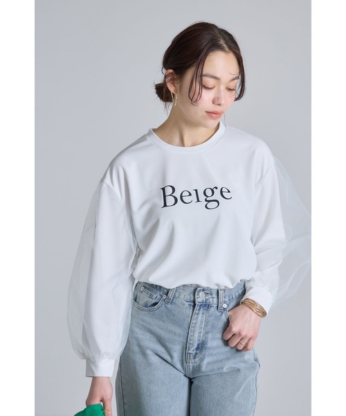 &. NOSTALGIA(アンドドットノスタルジア)の「チュールスリーブロゴロンT(Tシャツ/カットソー・レディース・オフホワイト/ブラック・M)」の2枚目の写真