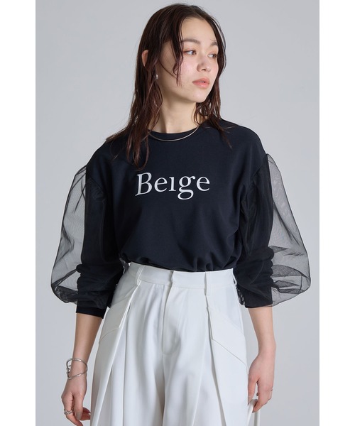 &. NOSTALGIA(アンドドットノスタルジア)の「チュールスリーブロゴロンT(Tシャツ/カットソー・レディース・オフホワイト/ブラック・M)」の1枚目の写真