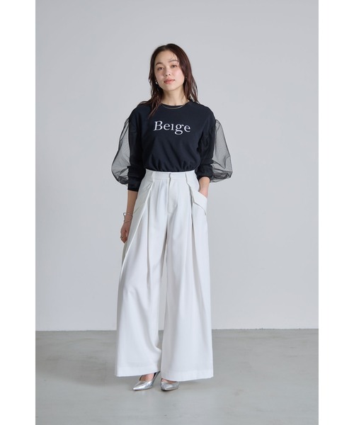 &. NOSTALGIA(アンドドットノスタルジア)の「チュールスリーブロゴロンT(Tシャツ/カットソー・レディース・オフホワイト/ブラック・M)」の3枚目の写真