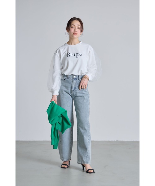 &. NOSTALGIA(アンドドットノスタルジア)の「チュールスリーブロゴロンT(Tシャツ/カットソー・レディース・オフホワイト/ブラック・M)」の9枚目の写真