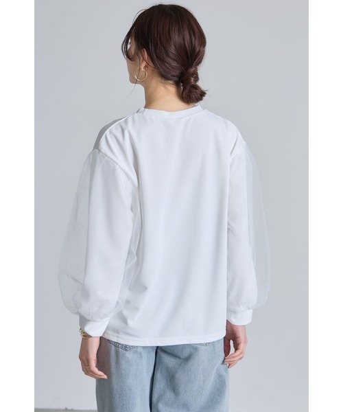 &. NOSTALGIA(アンドドットノスタルジア)の「チュールスリーブロゴロンT(Tシャツ/カットソー・レディース・オフホワイト/ブラック・M)」の12枚目の写真