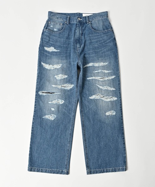 ADAM PATEK(アダムパテック)の「【ADAMPATEK/アダムパテック】destroy wide denim/デストロイワイドデニムパンツ(デニムパンツ・レディース・ホワイト/ライトブルー/ブラック/ダークブルー・1/2)」の4枚目の写真