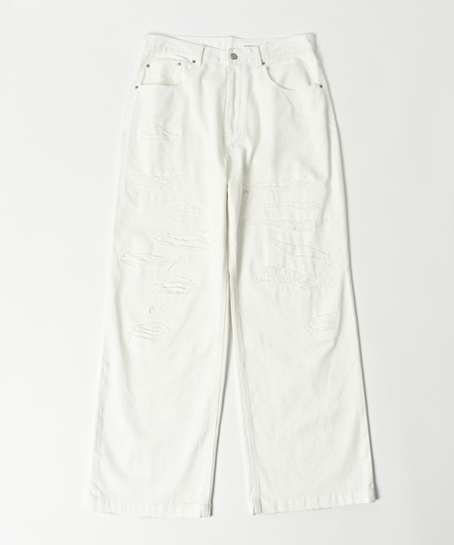 アダムパテック　デストロイ ワイドデニムパンツ　ダメージ加工　デニムパンツ　M ADAMPATEK/アダムパテック】destroy wide denim/デストロイ