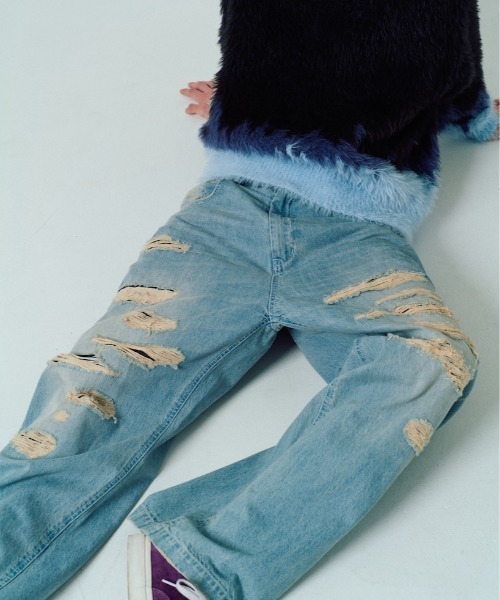ADAM PATEK(アダムパテック)の「【ADAMPATEK/アダムパテック】destroy wide denim/デストロイワイドデニムパンツ(デニムパンツ・レディース・ホワイト/ライトブルー/ブラック/ダークブルー・1/2)」の3枚目の写真