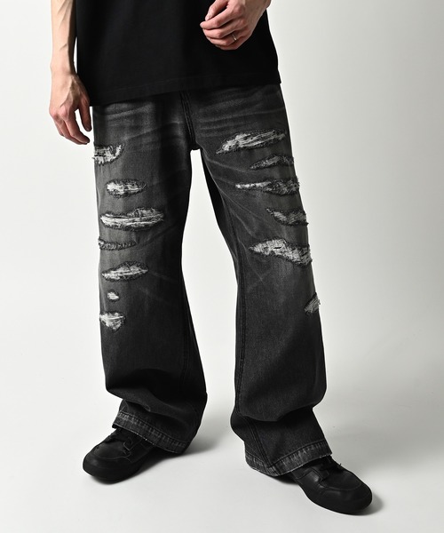ADAM PATEK(アダムパテック)の「【ADAMPATEK/アダムパテック】destroy wide denim/デストロイワイドデニムパンツ(デニムパンツ・レディース・ホワイト/ライトブルー/ブラック/ダークブルー・1/2)」の10枚目の写真