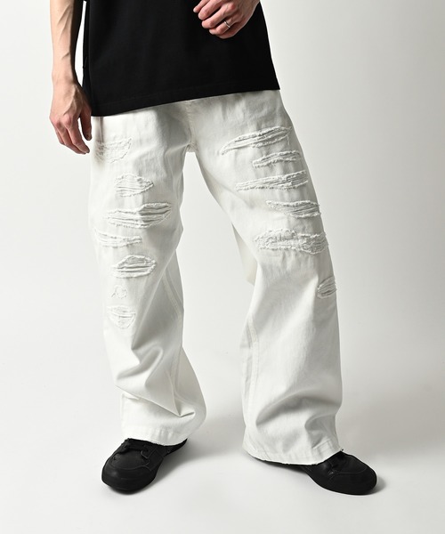 ADAM PATEK(アダムパテック)の「【ADAMPATEK/アダムパテック】destroy wide denim/デストロイワイドデニムパンツ(デニムパンツ・レディース・ホワイト/ライトブルー/ブラック/ダークブルー・1/2)」の7枚目の写真