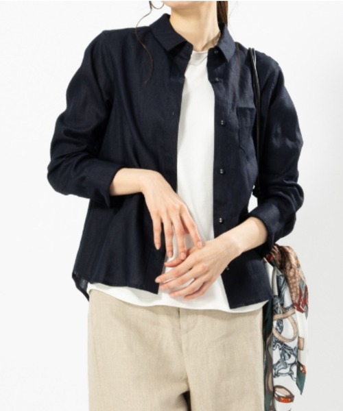 aunt lily（アントリリー）の「フレンチリネンシャツ（シャツ/ブラウス・レディース・グリーン/ホワイト/ネイビー/アイボリー・7号/15号/13号/11号/9号）」の4枚目の写真