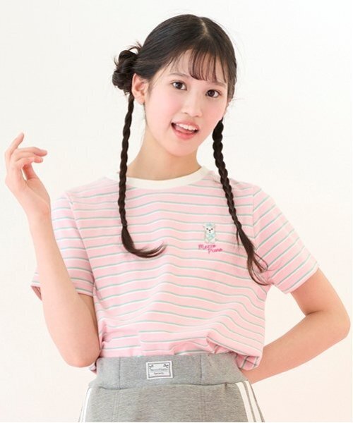 mezzo piano Junior(メゾピアノジュニア)の「【Cuugal掲載】ワンポイント刺しゅうボーダーTシャツ(Tシャツ/カットソー・キッズ・ネイビー/ピンク/オフホワイト・M:150cm/L:160cm/S:140cm)」の3枚目の写真